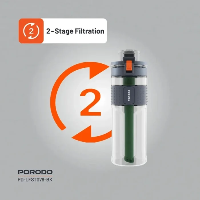 بطری آب تصفیه دار پرودو PORODO مدل PD-LFST079-BK دو مرحله ای