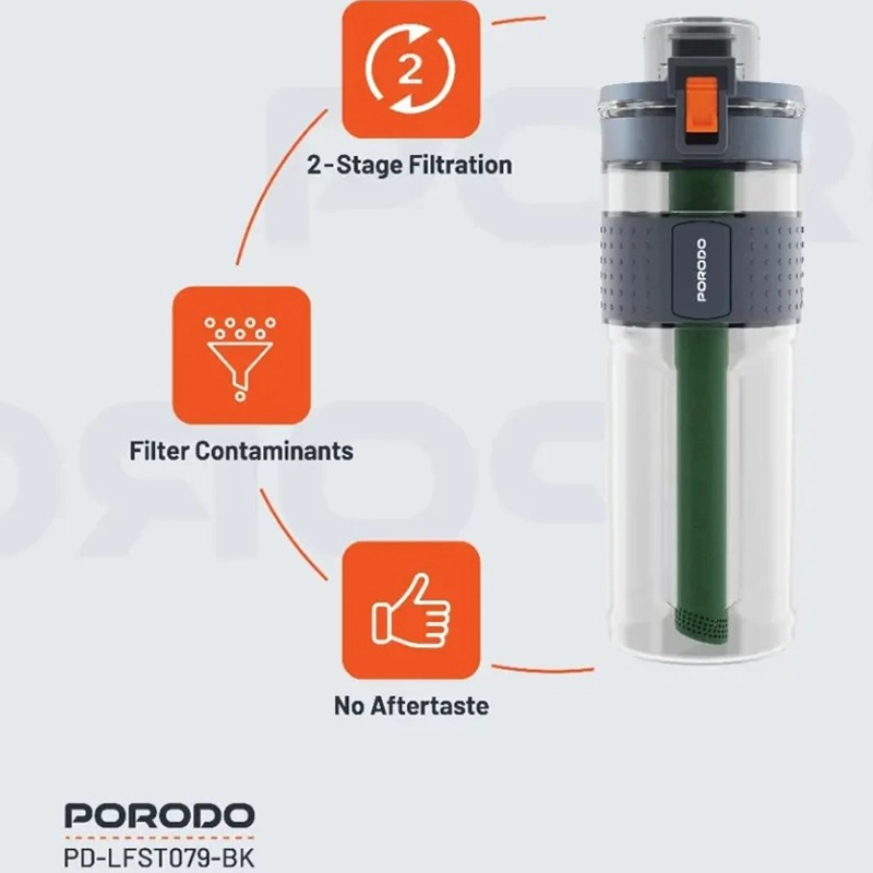 بطری آب تصفیه دار پرودو PORODO مدل PD-LFST079-BK دو مرحله ای