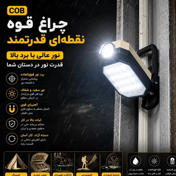 چراغ شارژی مگنتی دوکاره USB مدل W598B